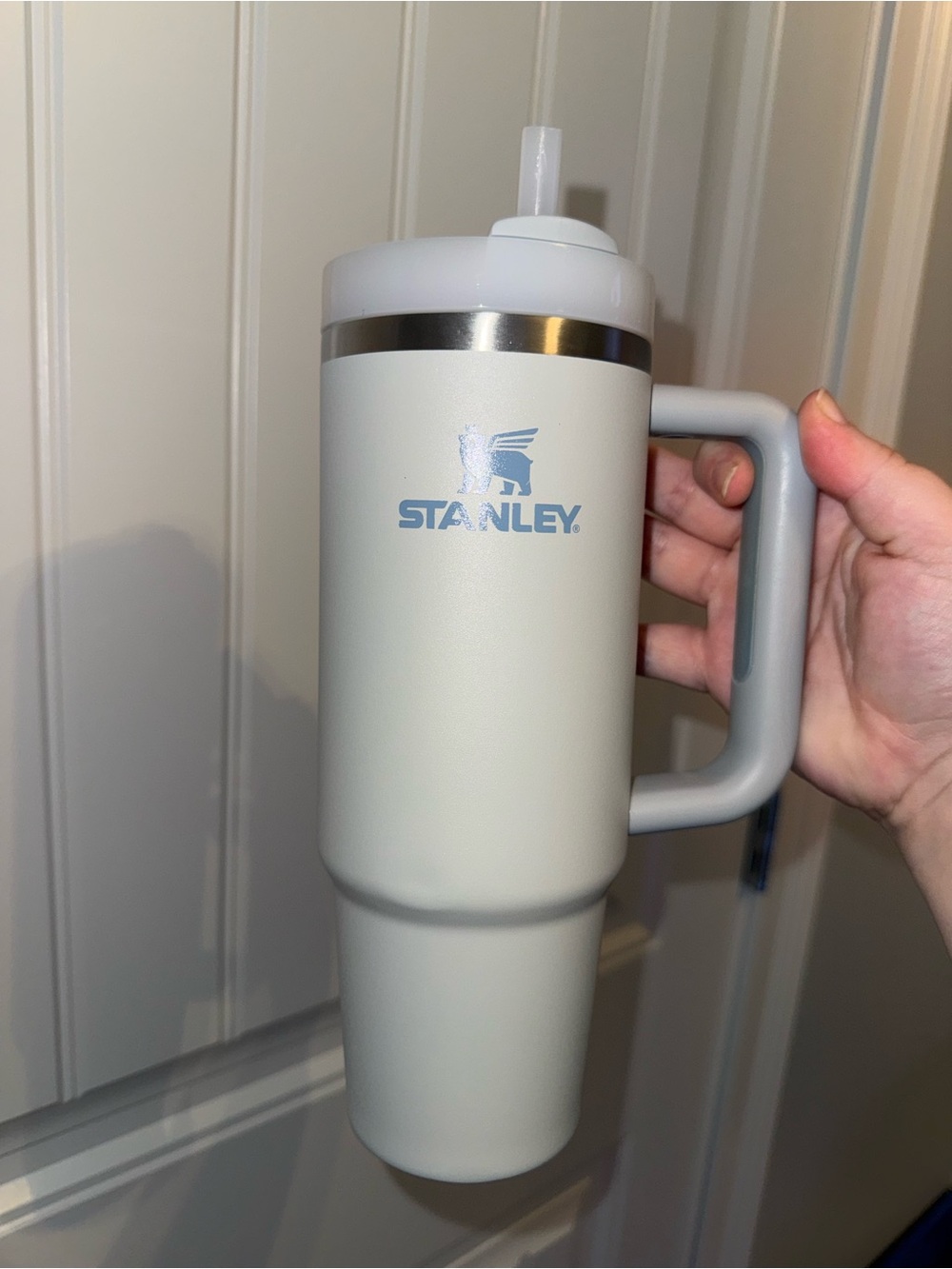 Stanley White Ceramic-Style Insulated Travel Mug with Handle and Straw Lid